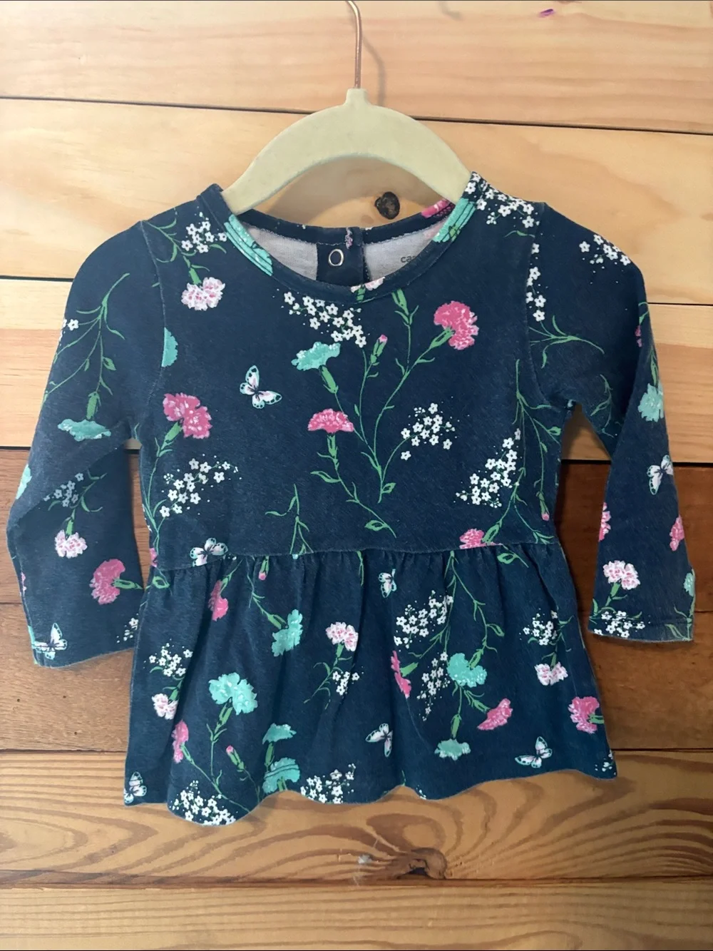 Carter's Navy Floral Peplum Long Sleeve Top with Pink & Mint Accents